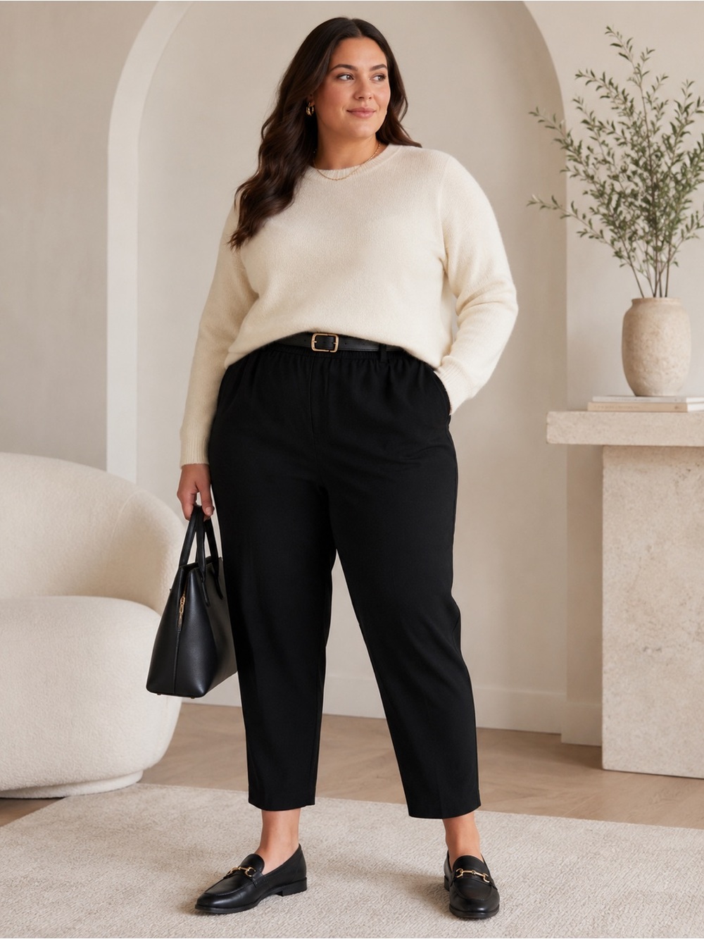 On 34th Ankle Pants Womens 3X Black Pockets Faux Fly Belt Loops Elastic Waist